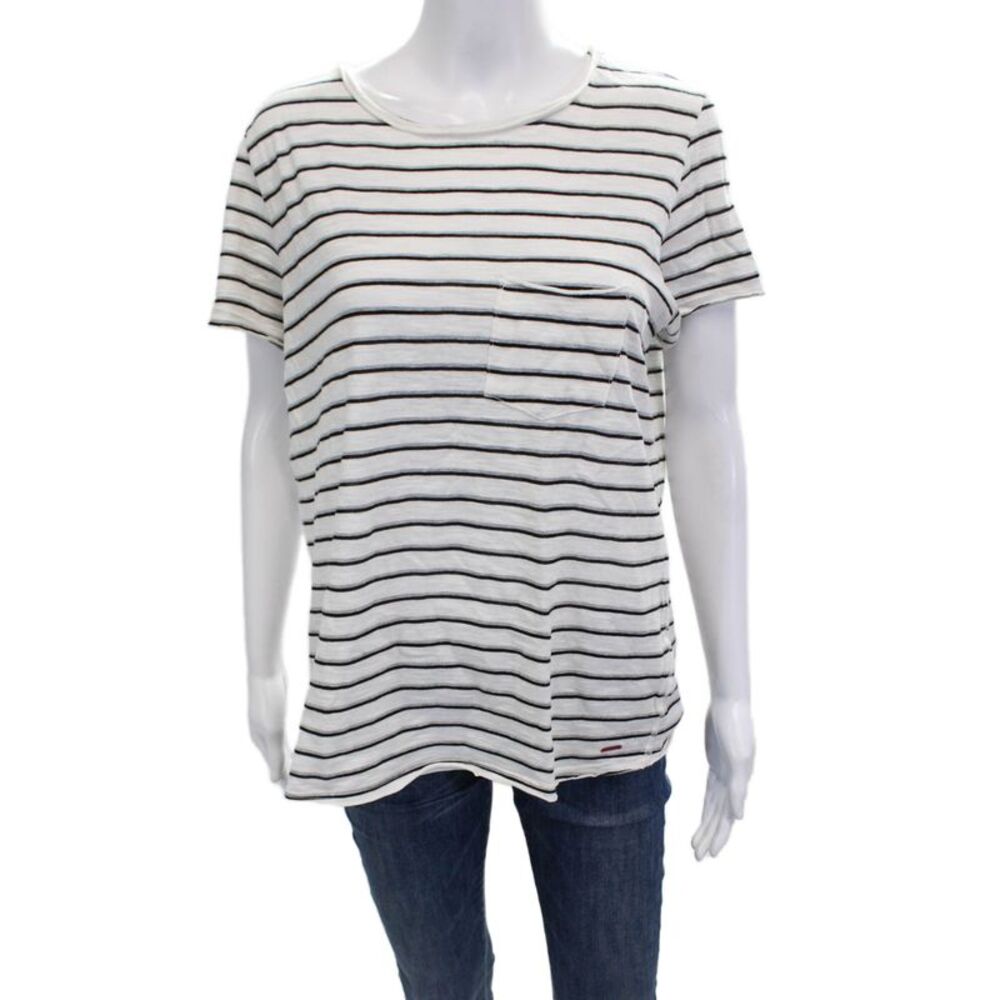 Philanthropy Womens Basic Jersey Striped White Cotton Round Neck T-Shirt Size L